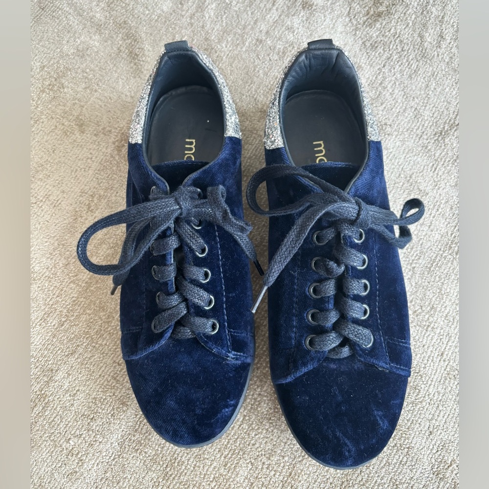 Navy blue suede Maje sneakers